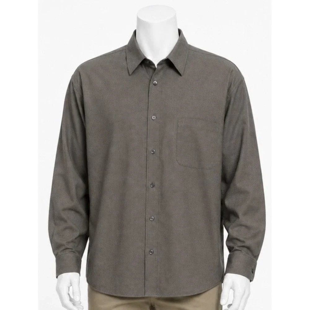 CLAIBORNE Men's Long Sleeve Button Down Dress Shirt Brown Black XL XLarge Sharp